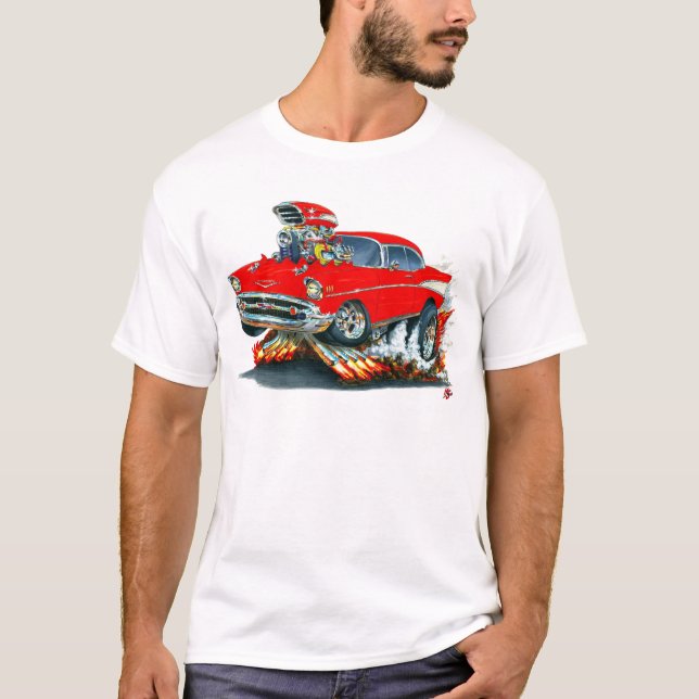 1957 Chevy Belair Red Car T-Shirt (Front)