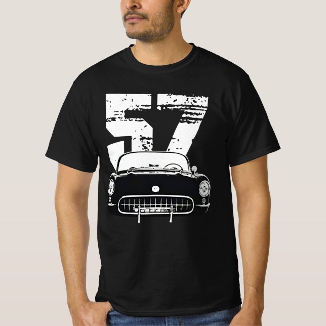 1957 Chevy Corvette with Year Silhouette T-Shirt (Front)
