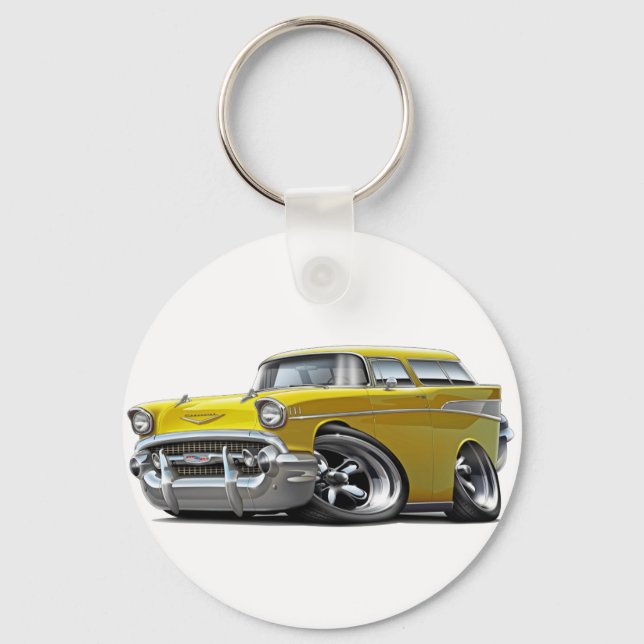 1957 Chevy Nomad Yellow Hot Rod Key Ring (Front)