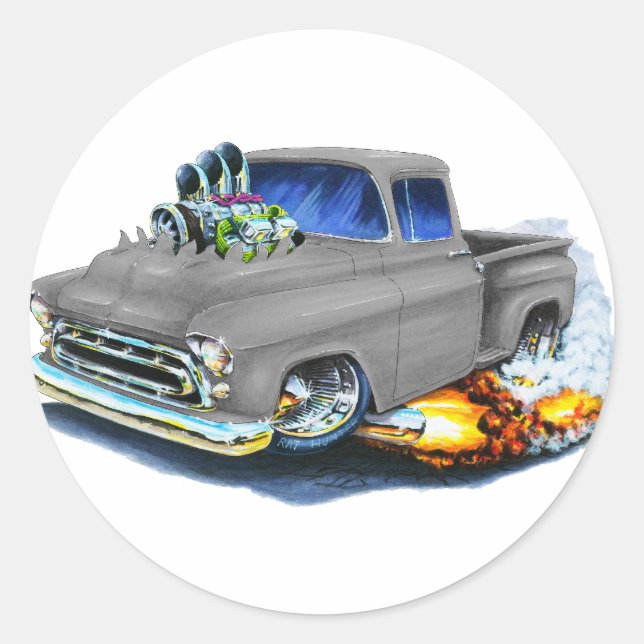 1957 Chevy Pickup Grey Classic Round Sticker (Front)