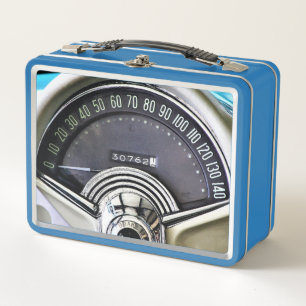 1957 Classic Sports Car Speedometer Metal Lunch Box