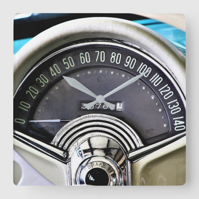 1957 Classic Sports Car Speedometer Square Wall Clock (Front)