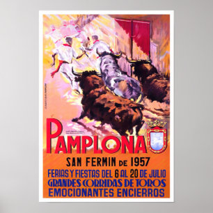 1957 Pamplona Spain vintage travel Poster