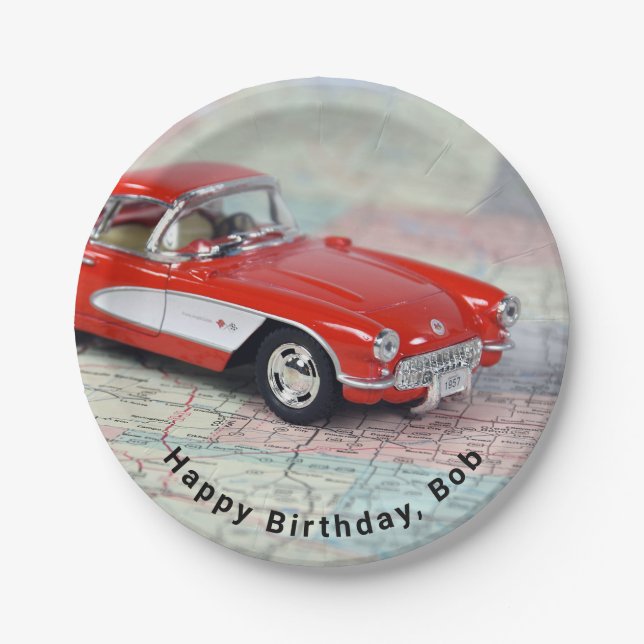1957 red Corvette on map Paper Plate (Front)