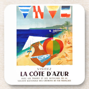1957 Visitez La Cote D’Azur French Travel Poster Coaster