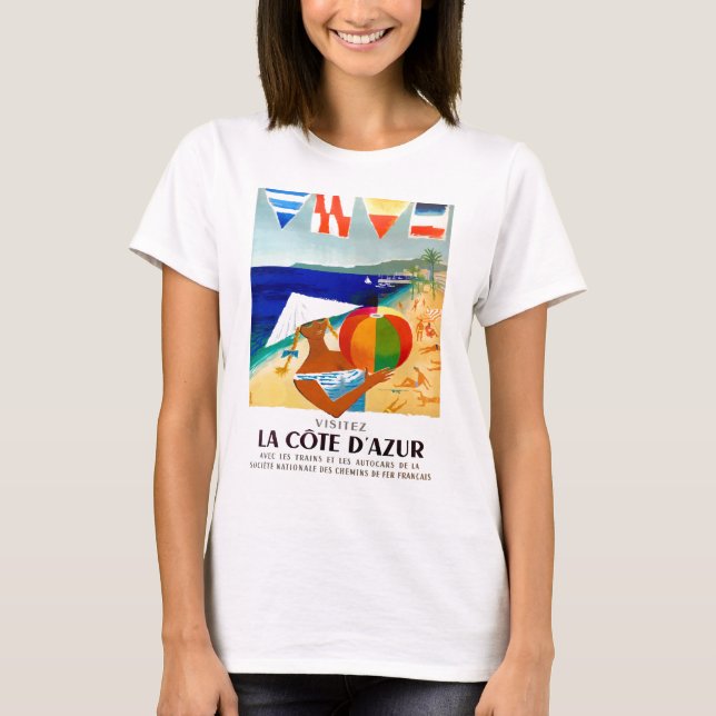 1957 Visitez La Cote D’Azur French Travel Poster T-Shirt (Front)