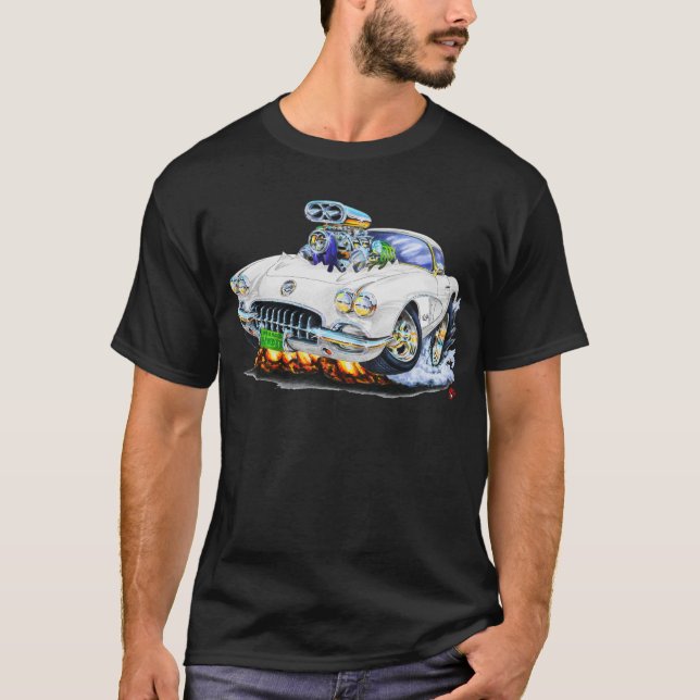 1958-60 Corvette White Car T-Shirt (Front)