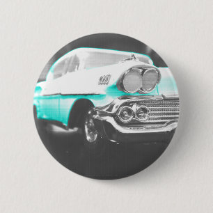 1958 chevy impala bright blue classic car 6 cm round badge