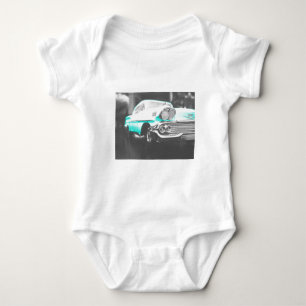 1958 chevy impala bright blue classic car baby bodysuit
