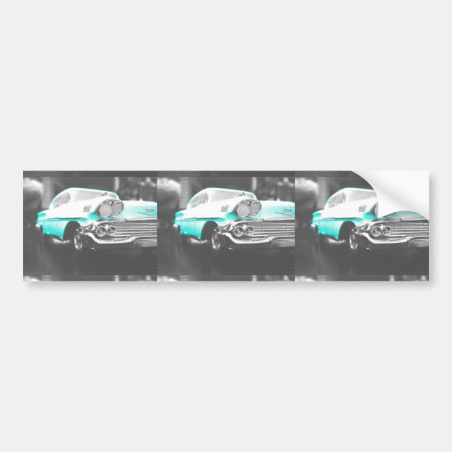 1958 chevy impala bright blue classic car bumper sticker (Front)