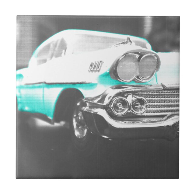 1958 chevy impala bright blue classic car ceramic tile (Front)