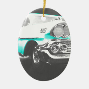1958 chevy impala bright blue classic car ceramic tree decoration