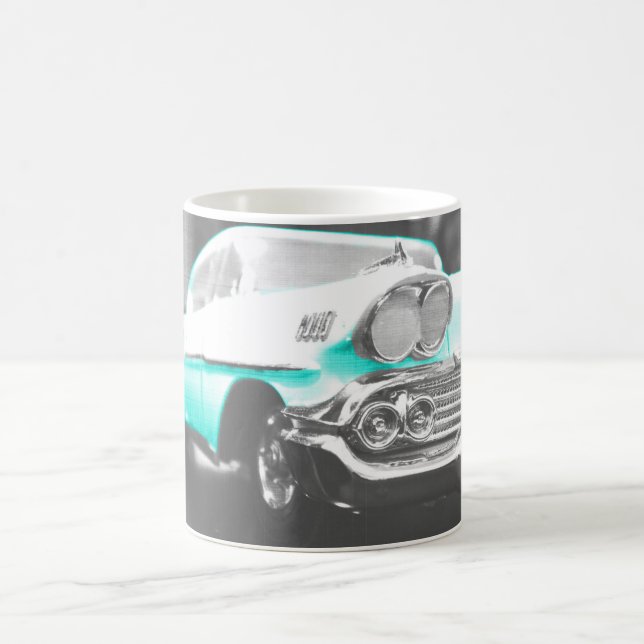 1958 chevy impala bright blue classic car coffee mug (Center)