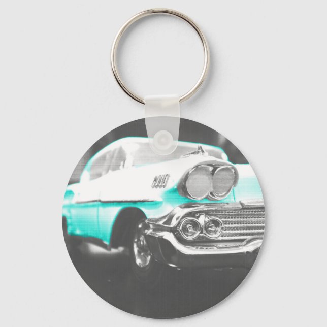 1958 chevy impala bright blue classic car key ring (Front)