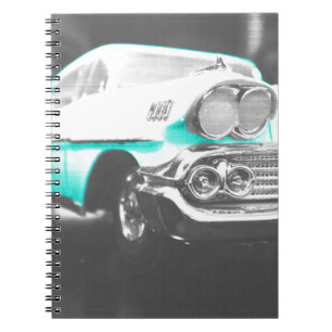 1958 chevy impala bright blue classic car notebook