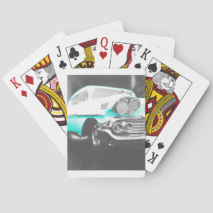 1958 chevy impala bright blue classic car playing cards