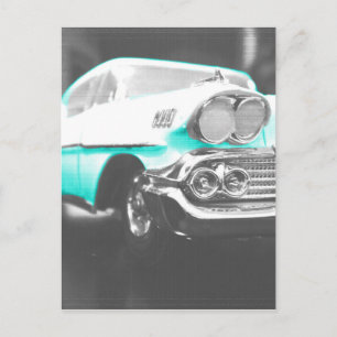 1958 chevy impala bright blue classic car postcard