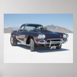 1958 corvette race car on the salt flats poster
