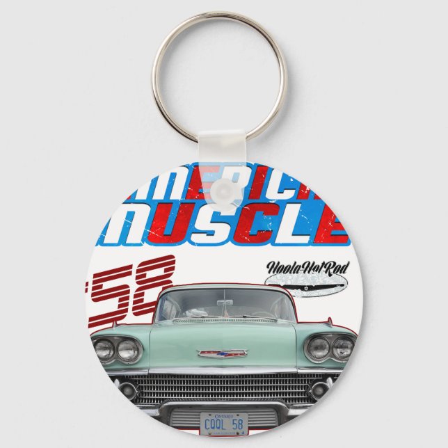 1958,Impala,Rockabilly,rusty car,distressed,Tailfi Key Ring (Front)