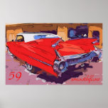 1959-Cadillac smoothflow Poster<br><div class="desc">red 59 cadillac convertible,  pop art</div>