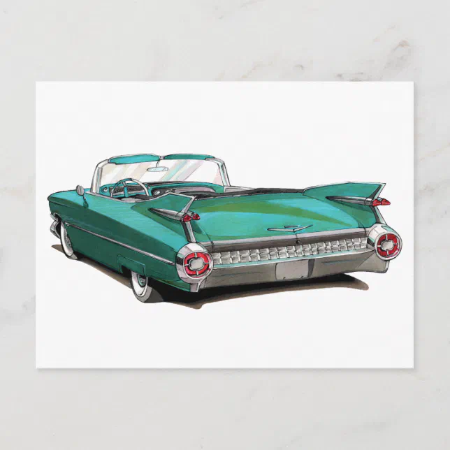 1959 Cadillac Teal Car Postcard Zazzle