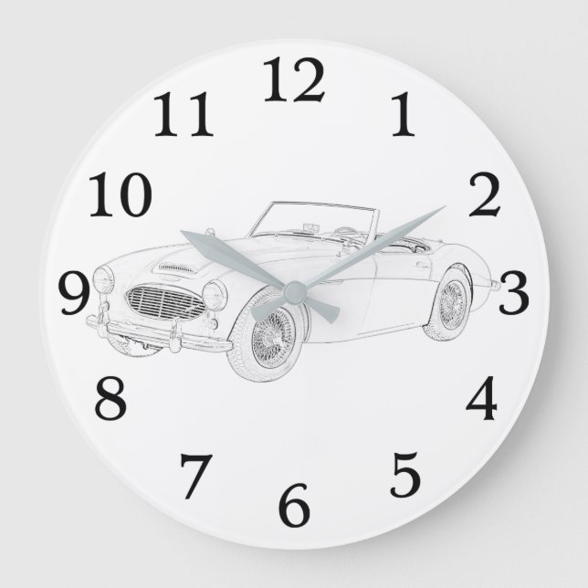 1960 Austin-Healey Black And White Drawing Large Clock (Front)