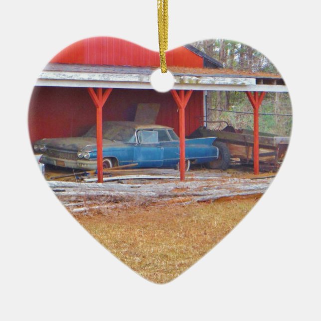 1960 BLUE SADAND DEVILLE Antique car Ceramic Ornament (Front)