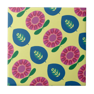 1960 Flowers in Pink, Blue and Yellow Ceramic Tile