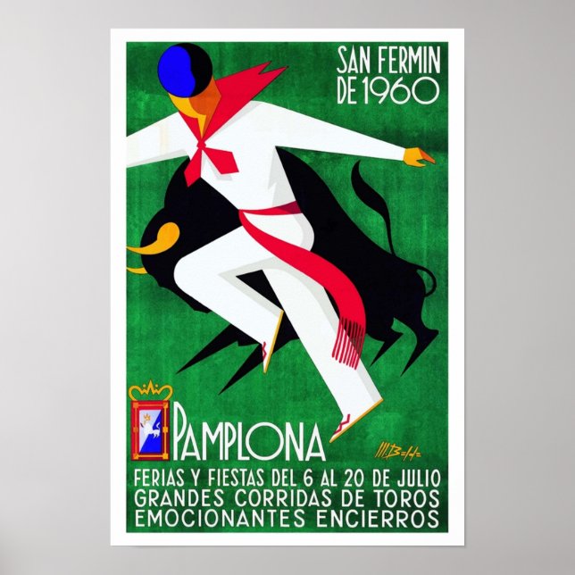 1960 Pamplona Spain Running of the Bulls Poster (Front)
