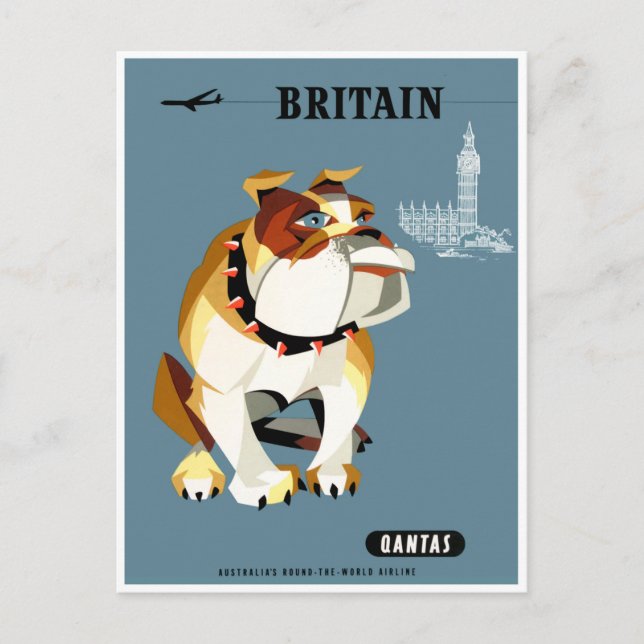 1960 Qantas Britain Bulldog Travel Poster Postcard (Front)
