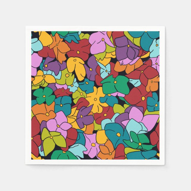 1960’s colour inspired palette of abstract flowers napkin (Front)