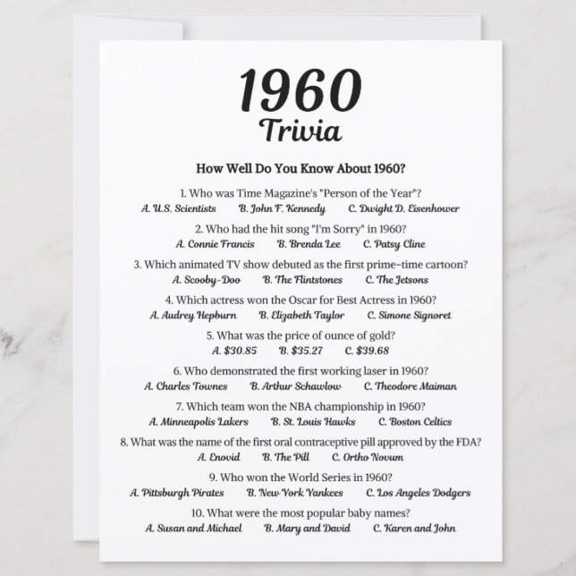 1960 Trivia Game (Front)
