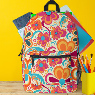 1960s 1970s Groovy Colourful Flower Power Printed Backpack