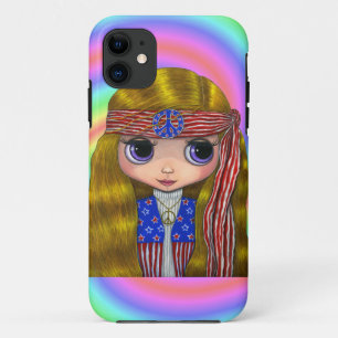 1960s, 1970s Hippie Chick in Stars and Stripes iPhone 11 Case