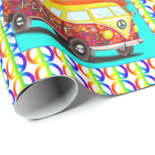 1960's 1970's Retro Hippy Van Peace Signs Sunset Wrapping Paper