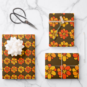 1960s 1970s Style Flower Pattern Wrapping Paper