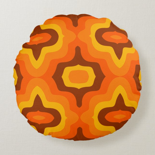1960s 1970s Style Pattern Round Cushion (Front)
