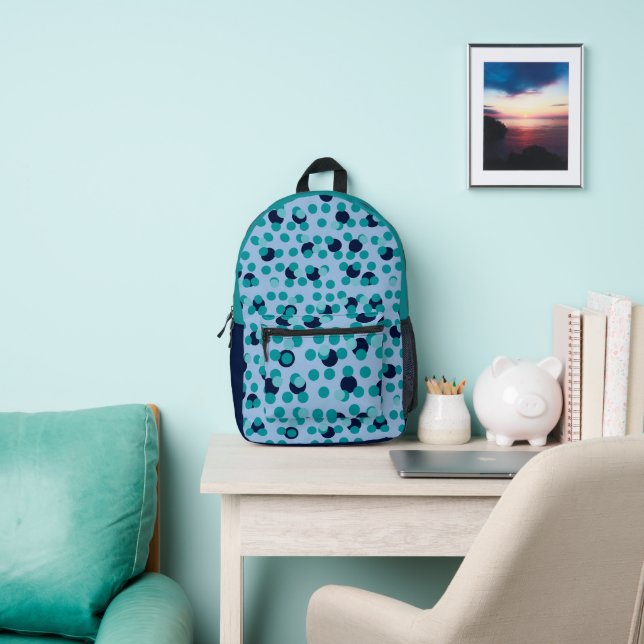 1960s-70s Pop Geometric Mid-Century Teal Bubbles Printed Backpack (Insitu)