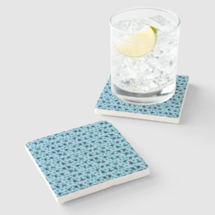 1960s-70s Pop Geometric Mid-Century Teal Bubbles Stone Coaster