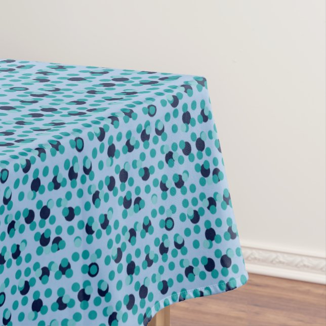 1960s-70s Pop Geometric Mid-Century Teal Bubbles Tablecloth (In Situ)