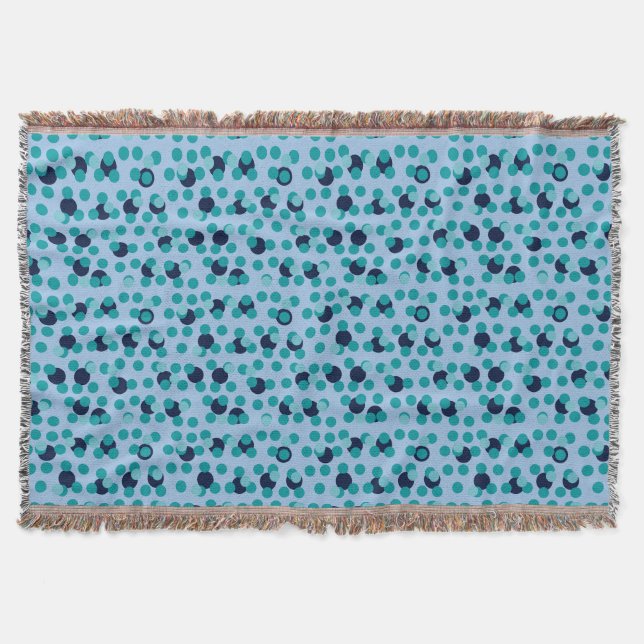 1960s-70s Pop Geometric Mid-Century Teal Bubbles Throw Blanket (Front)