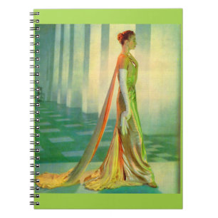 1960s beautiful lady in evening gown notebook