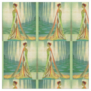 1960s beautiful lady in evening gown print fabric