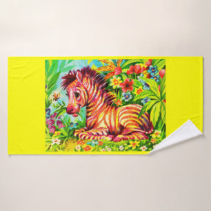 1960s colourful zebra print bath towel set