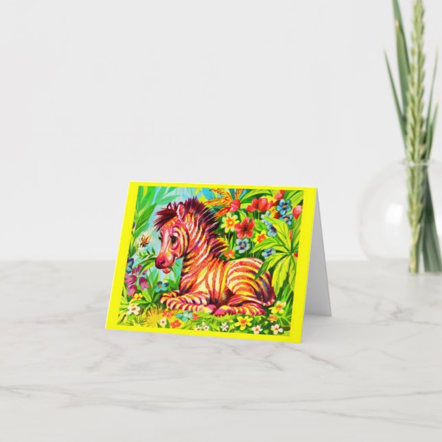 1960s colourful zebra print note card (Front)