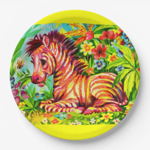 1960s colourful zebra print paper plate
