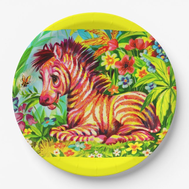 1960s colourful zebra print paper plate (Front)
