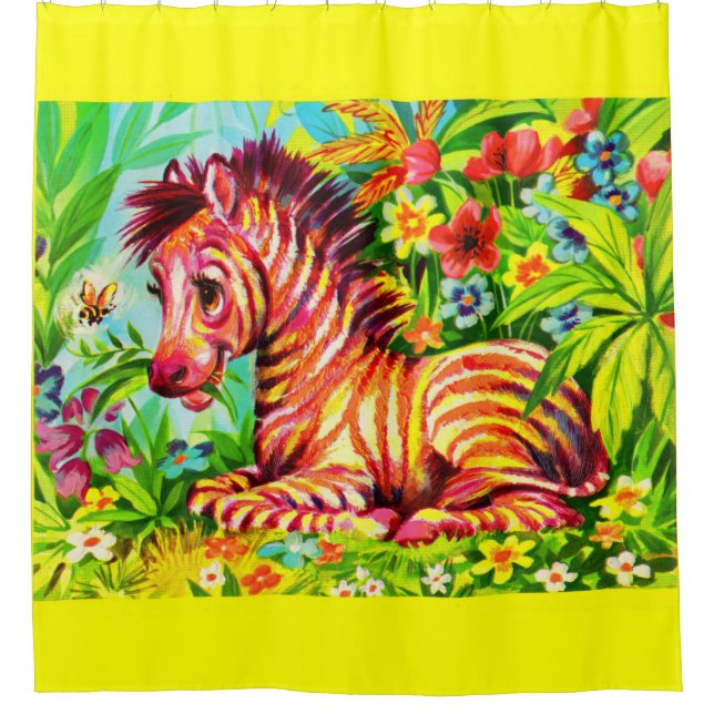 1960s colourful zebra print shower curtain (Front)
