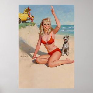 1960's Elvgren Pin-Up Beach Poster Summer Fun