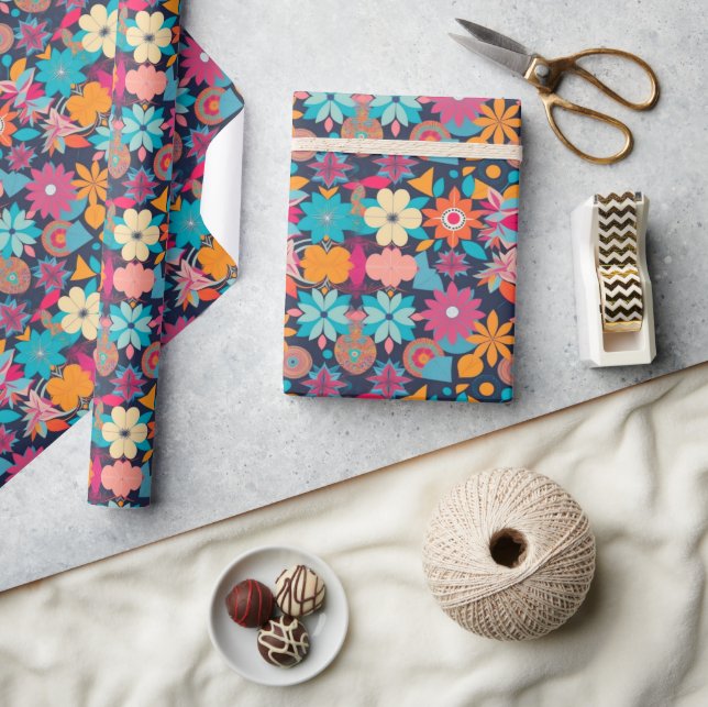 1960s Floral and Geometric Pattern Wrapping Paper (Crafts)